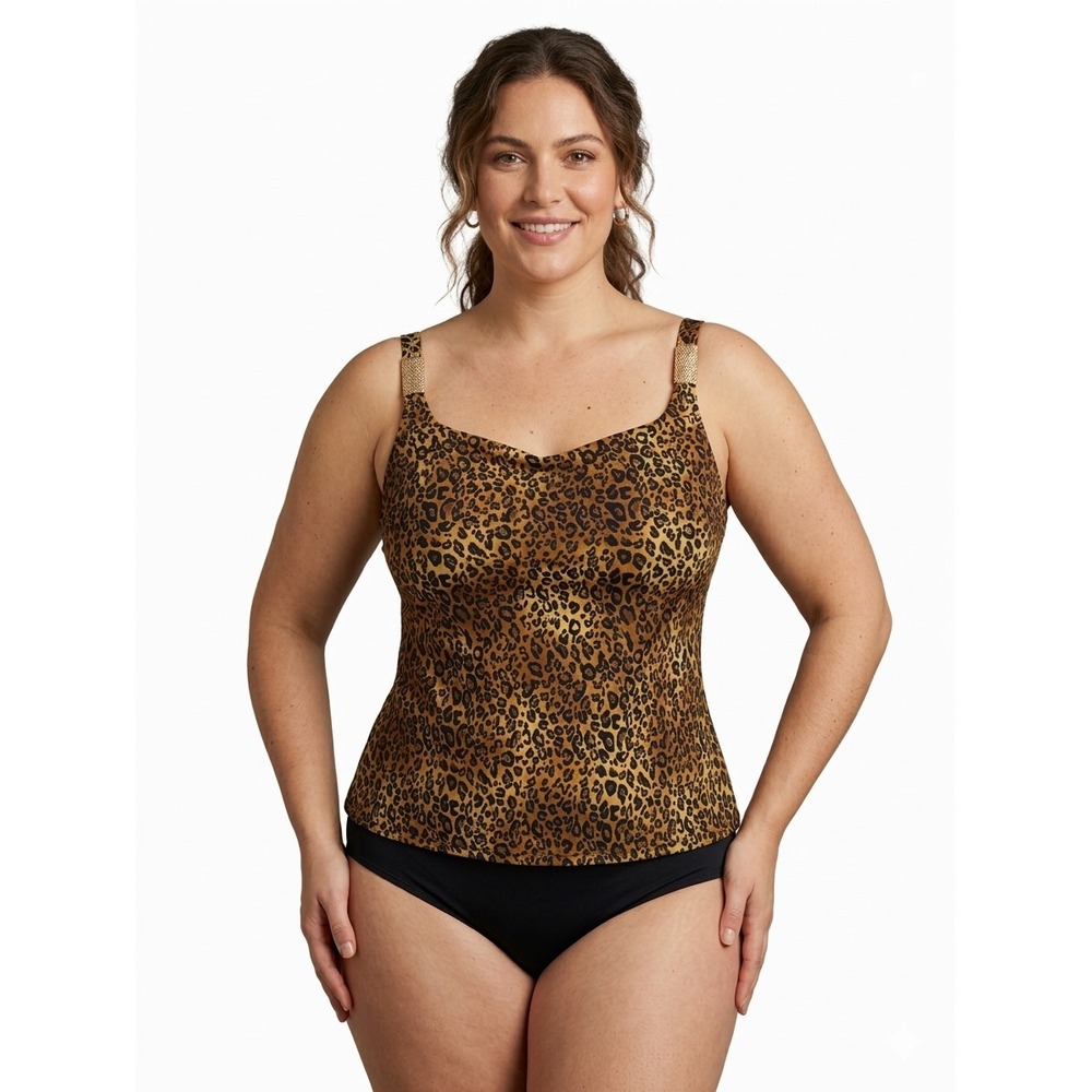 Trimshaper‎ Womens Tankini Swim Top Size 18 Brown Leopard Print Padded